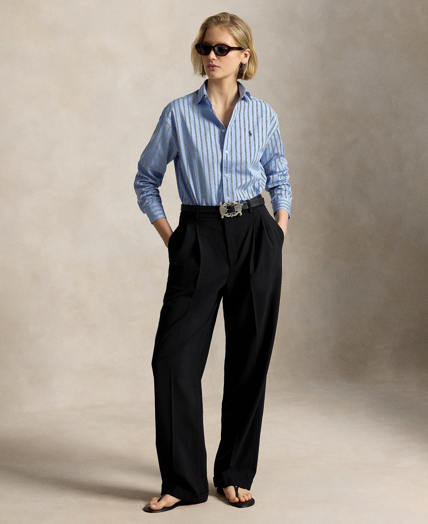 Polo Ralph Lauren Women's Relaxed-Fit Striped Cotton Shirt - Light Blue White Multi