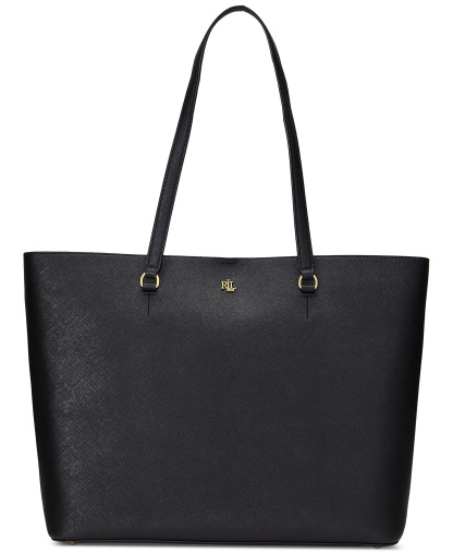 Lauren Ralph Lauren Karly Crosshatch Leather Large Tote - Black
