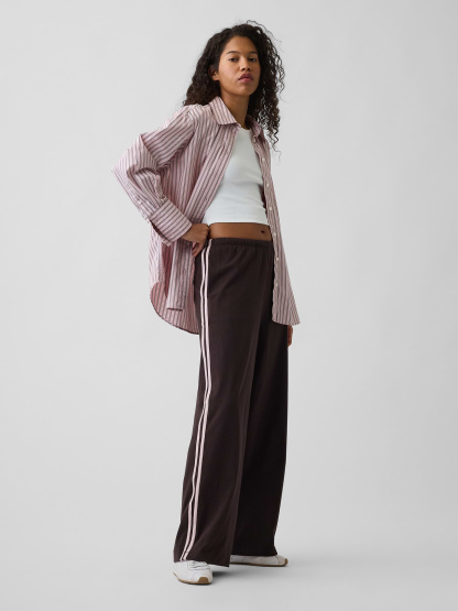Knit Relaxed Track Pants - Terra brown with pink stripe