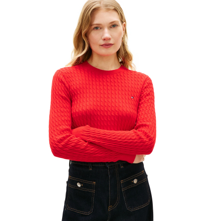 Tommy Hilfiger Women's Fine Gauge Cable Crewneck Sweater - Fireworks