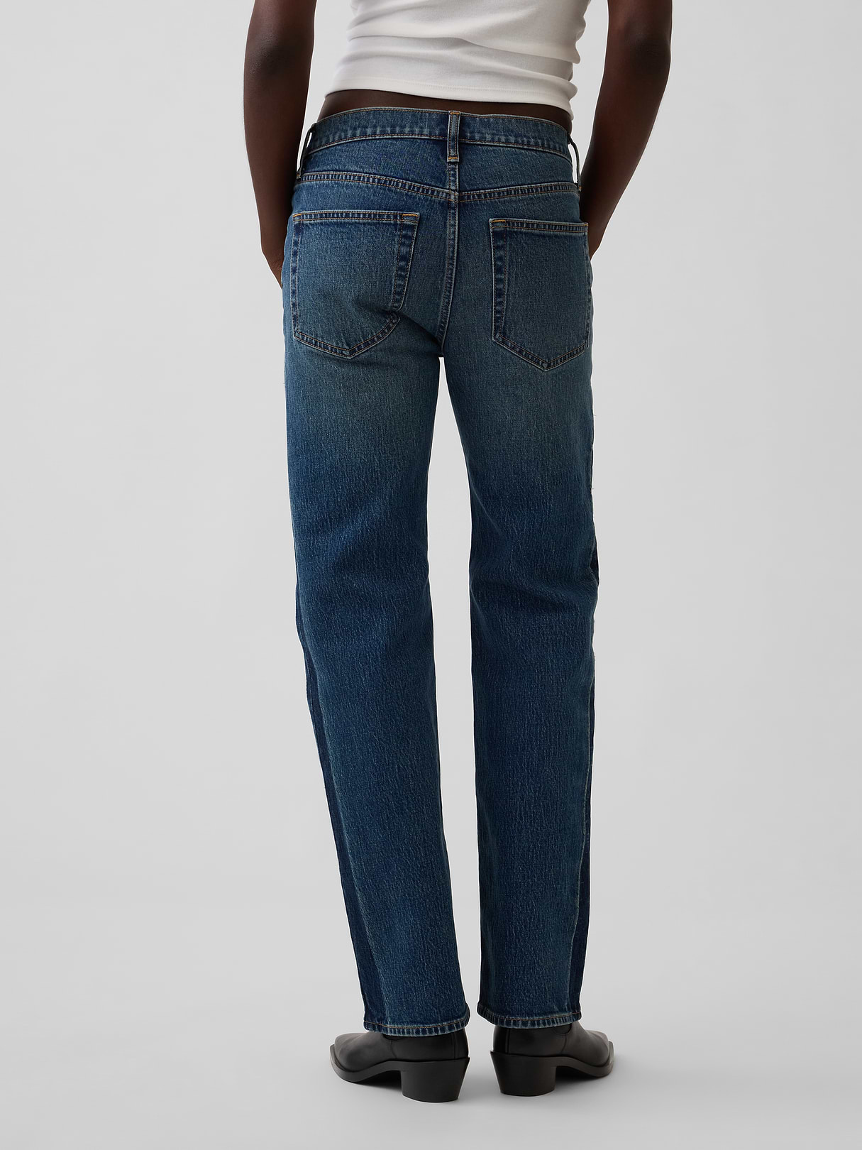 Mid Rise Relaxed Straight Jeans - Dark wash indigo