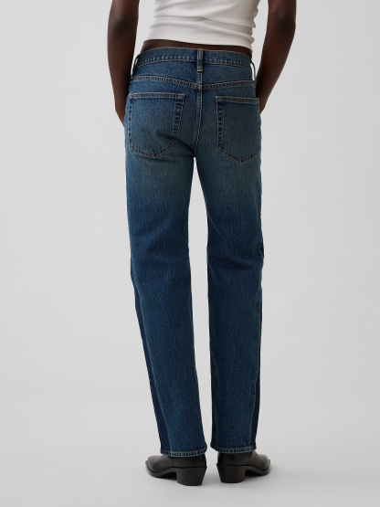 Mid Rise Relaxed Straight Jeans - Dark wash indigo