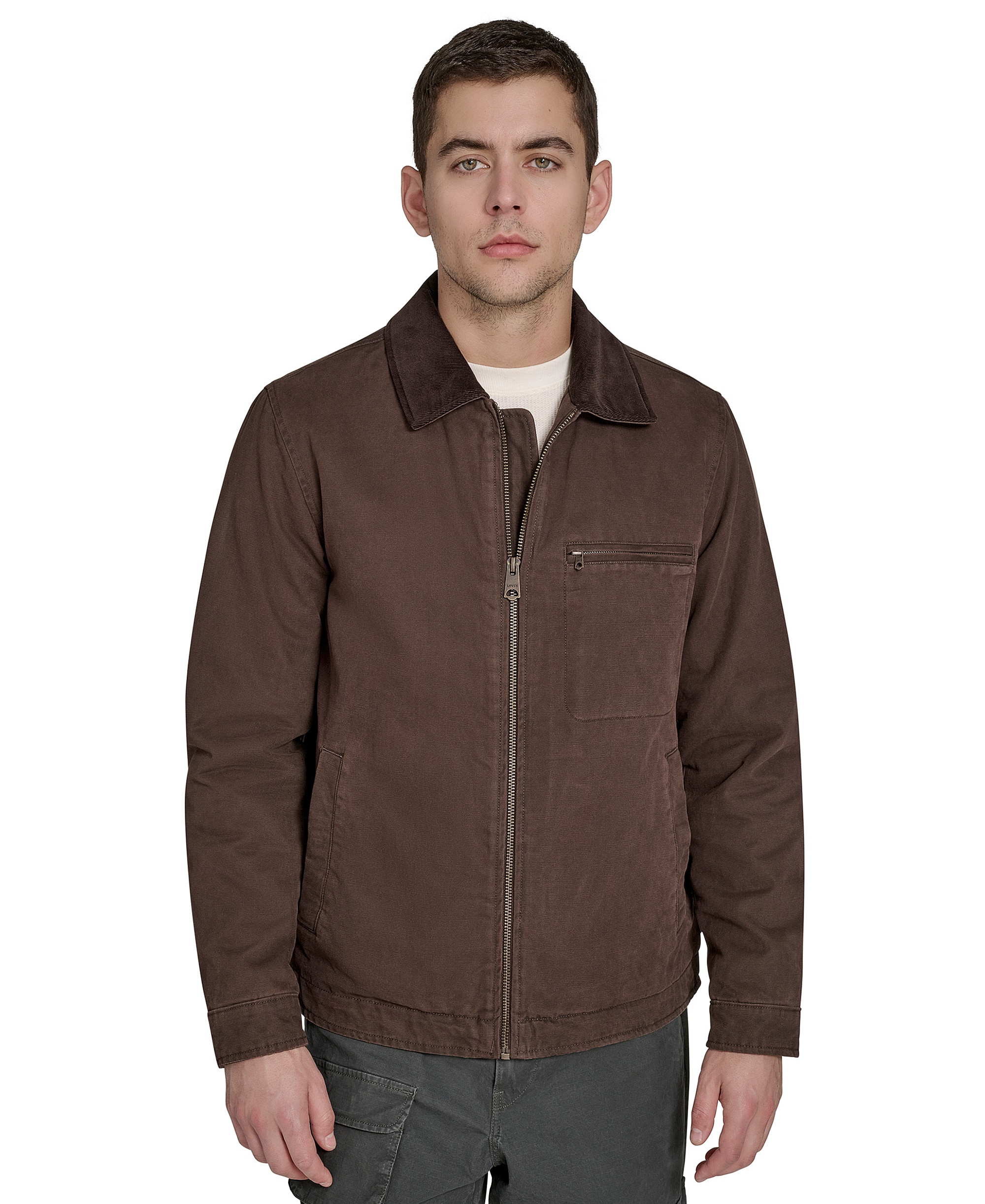 Levi's Men's Cotton Canvas Zip-Front Depot Jacket - Chocolate Brown