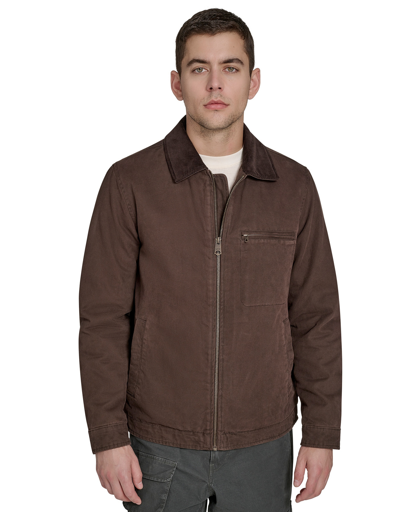 Levi's Men's Cotton Canvas Zip-Front Depot Jacket - Chocolate Brown
