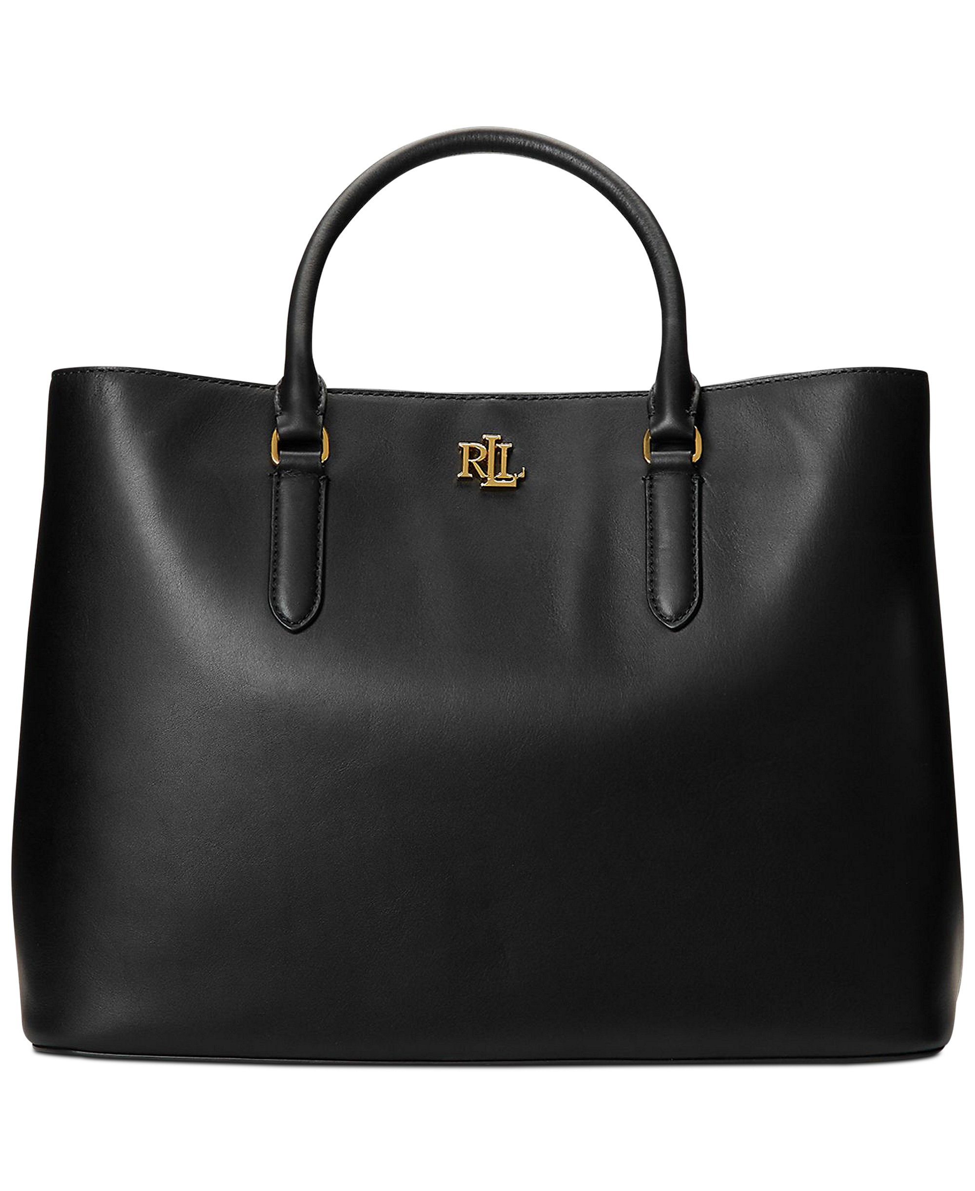 Lauren Ralph Lauren Full-Grain Leather Large Marcy Satchel Bag - Black