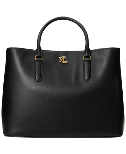 Lauren Ralph Lauren Full-Grain Leather Large Marcy Satchel Bag - Black