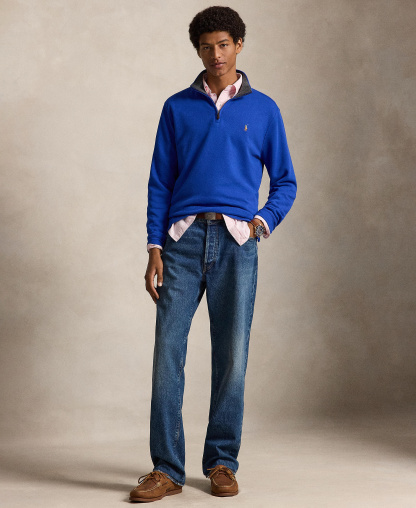 Polo Ralph Lauren Men's Estate-Rib Cotton Quarter-Zip Sweater - Sapphire Star/Barclay Heather Int