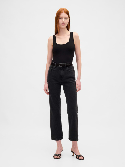 High Rise ’90s Slim Straight Crop Jeans - Black