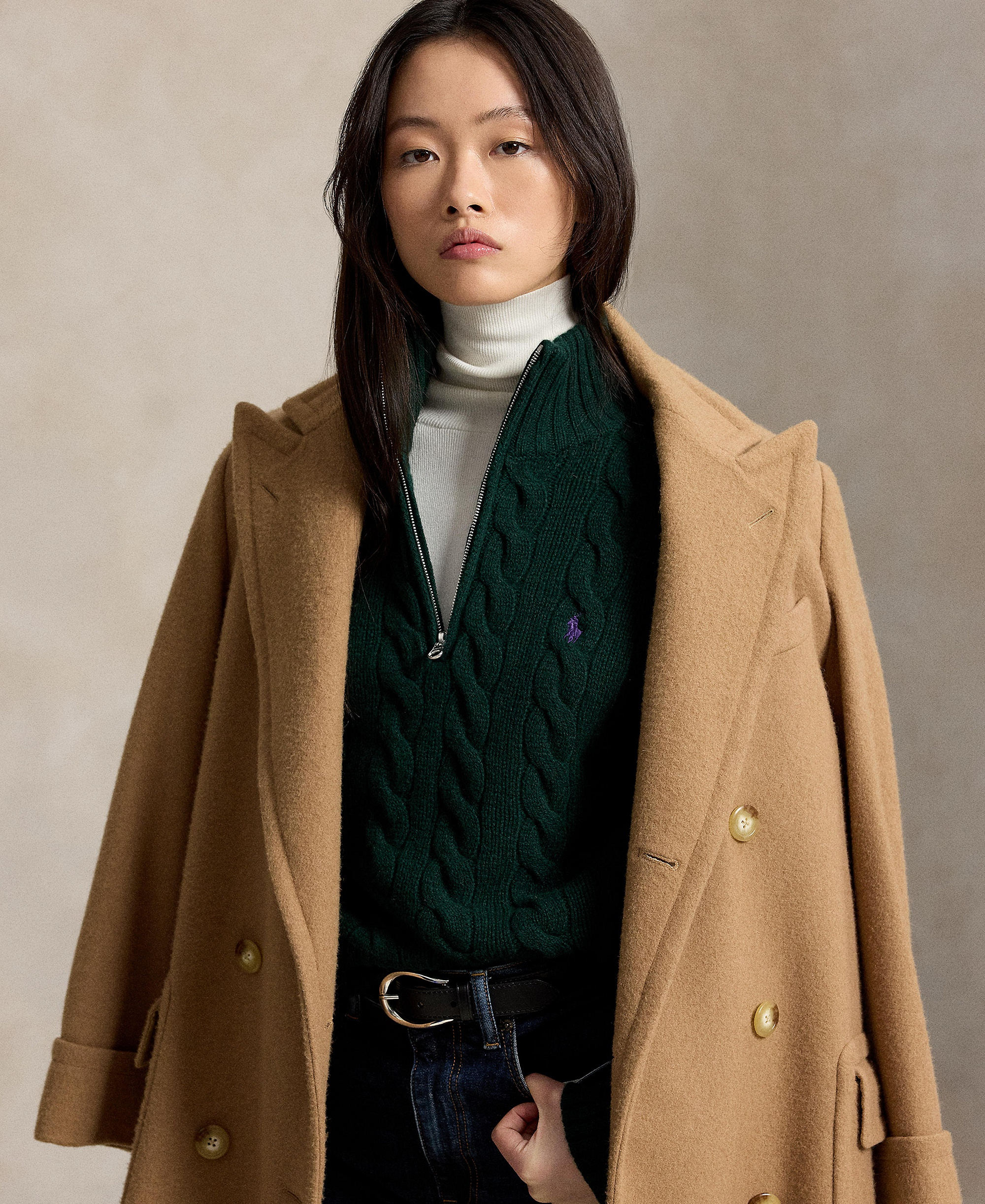 Polo Ralph Lauren Women's Cable-Knit Half-Zip Wool-Cashmere Sweater - College Green