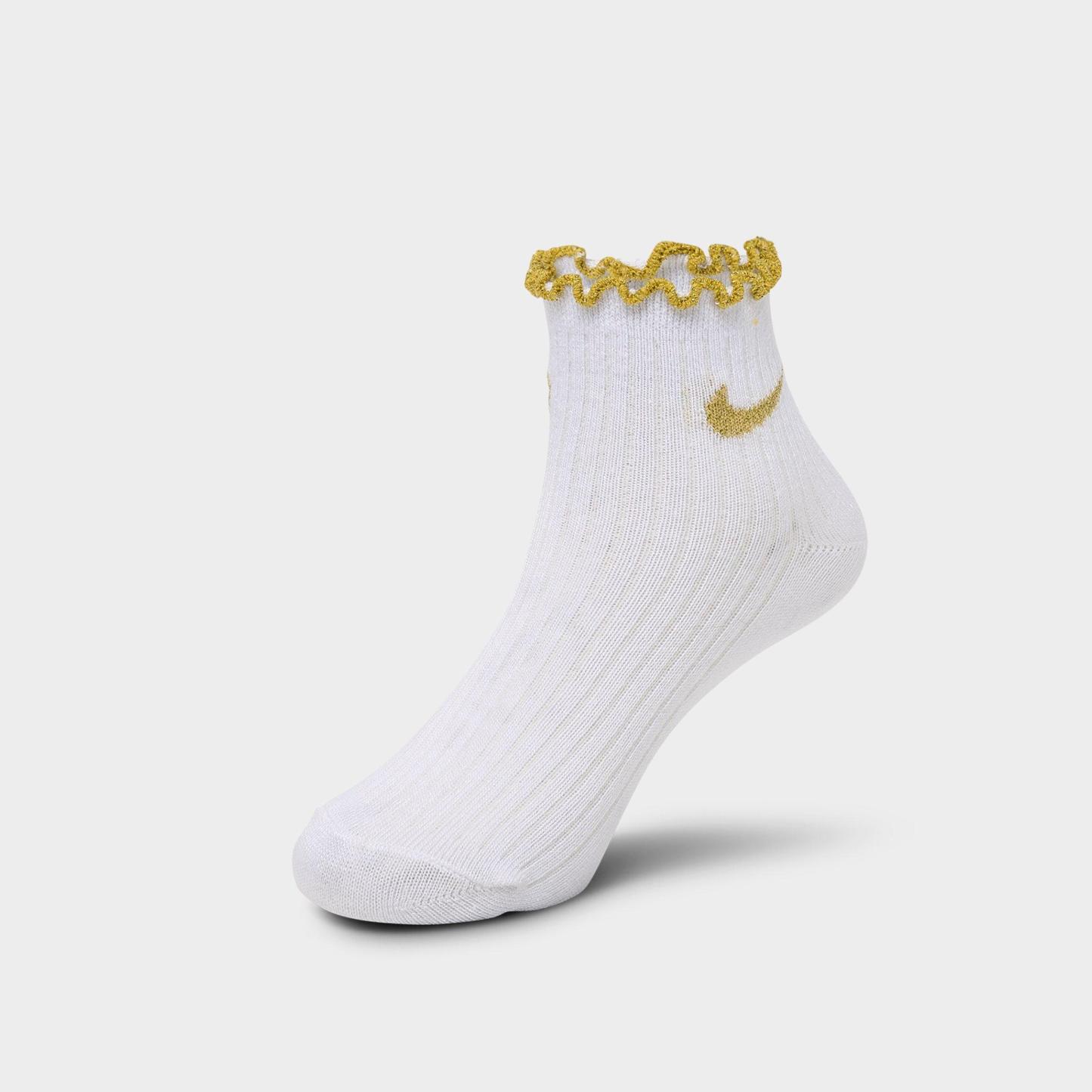 Little Kids' Nithtke Preschool Lettuce Welt 6-Pack Quarter Socks - Metallic Gold