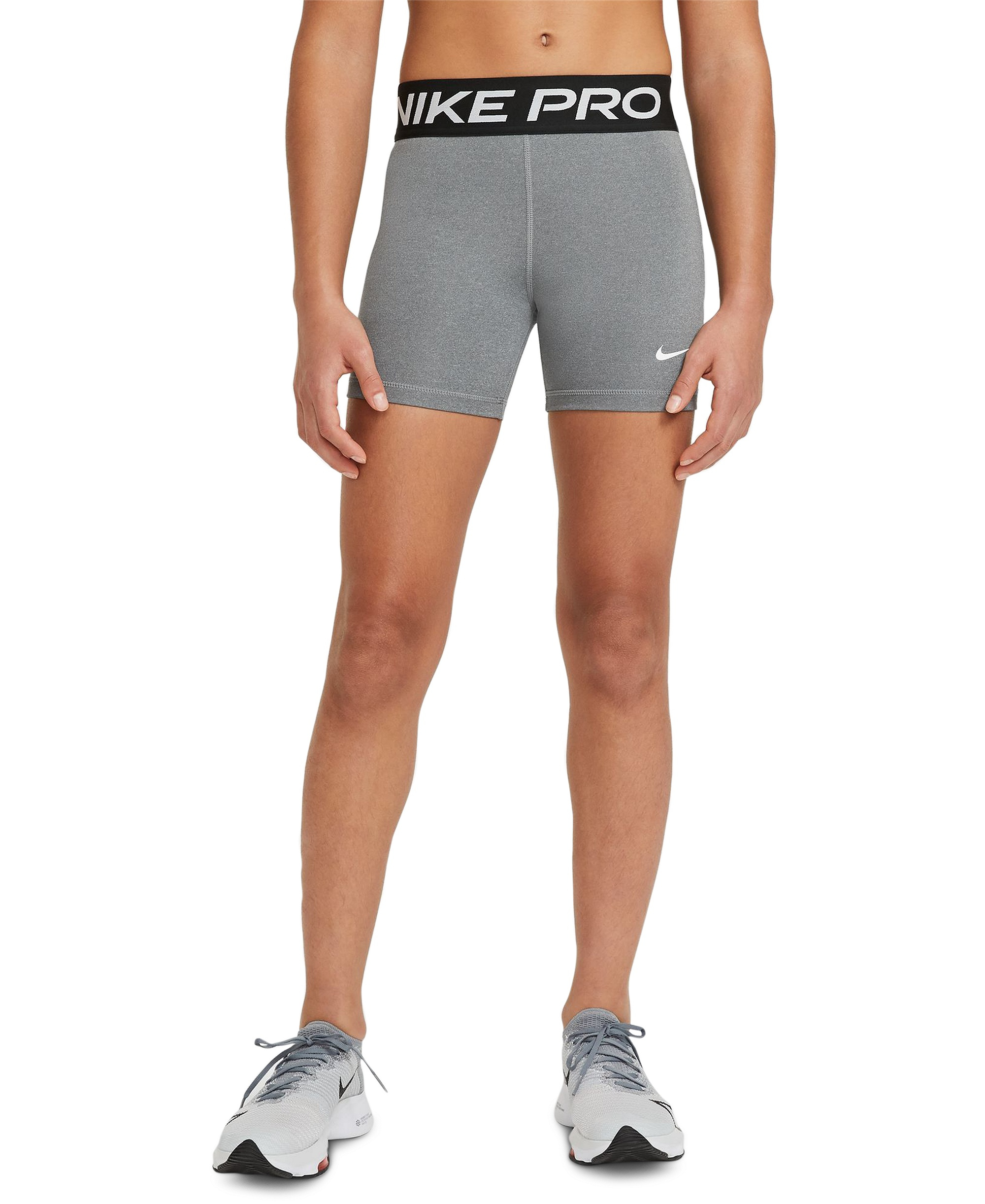 Nike Girls' 7-16 Pro Elastic Waist 3" Shorts - Carbon Heather Gray