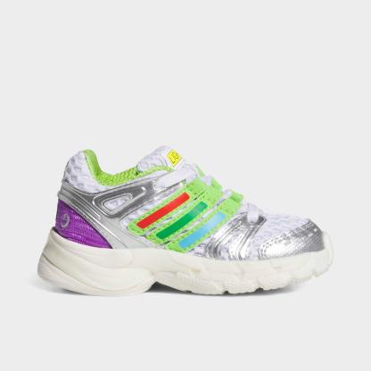 Infant and Kids' Toddler adidas x Pixar Toy Story Adistar Control 5 Stretch Lace LED Casual Shoes - Cloud White/Solar Slime/Silver Metallic - Left shoe facing left. Outside of the shoe.