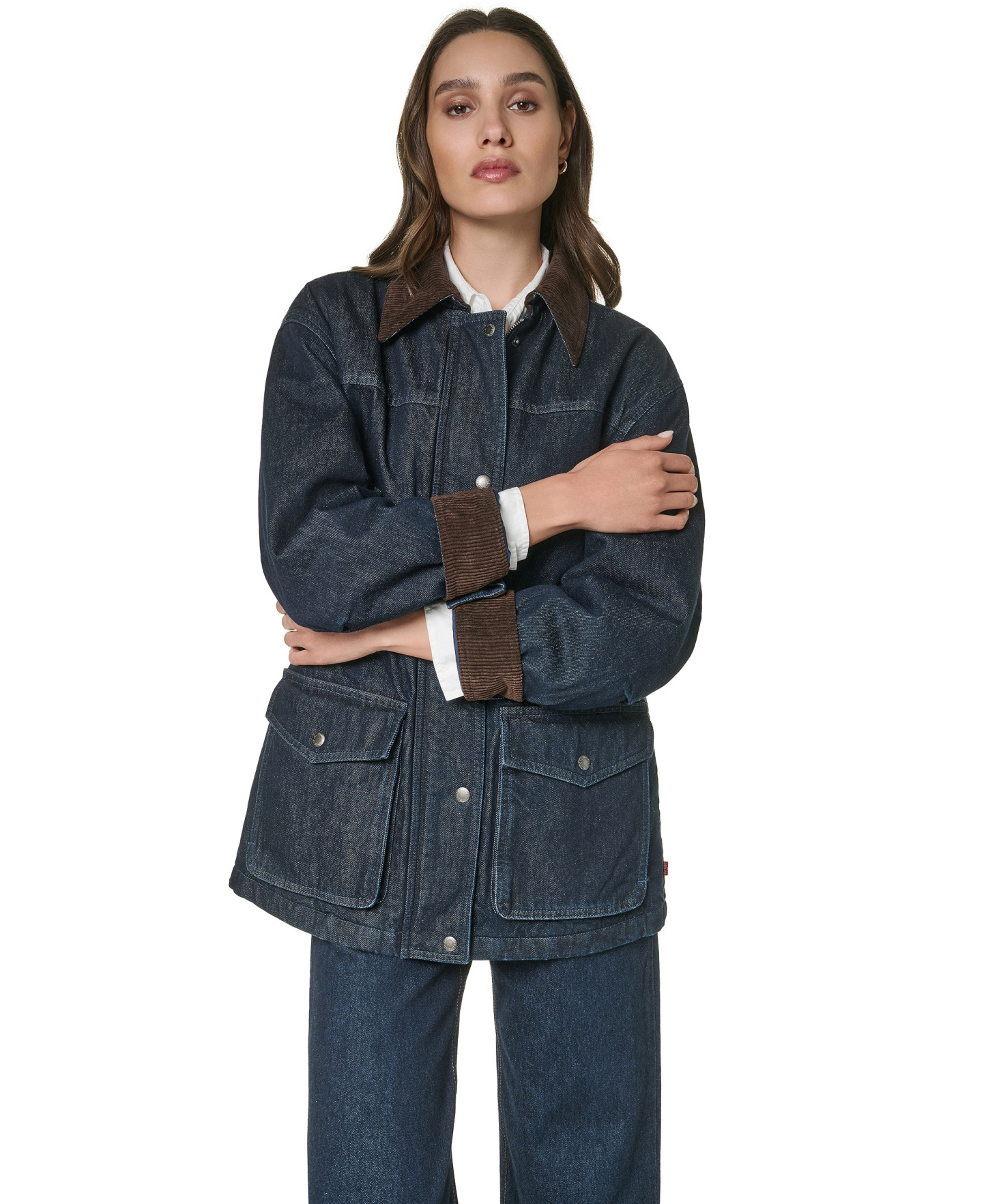 Levi's Women's Anorak Corduroy Collar Denim Coat - Dark Rinse Wash