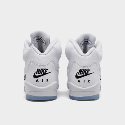 Big Kids' Air Jordan Retro 5 Basketball Shoes - White/Metallic Silver/Black - Left shoe facing left. Outside of the shoe. - view 4