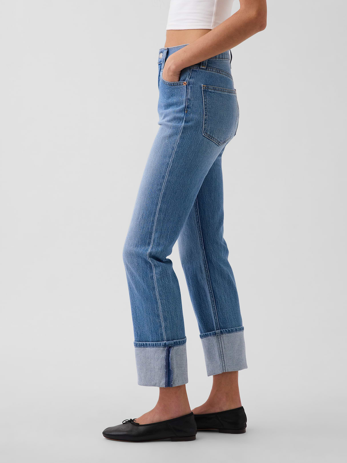 High Rise ’90s Slim Straight Crop Jeans - Medium wash