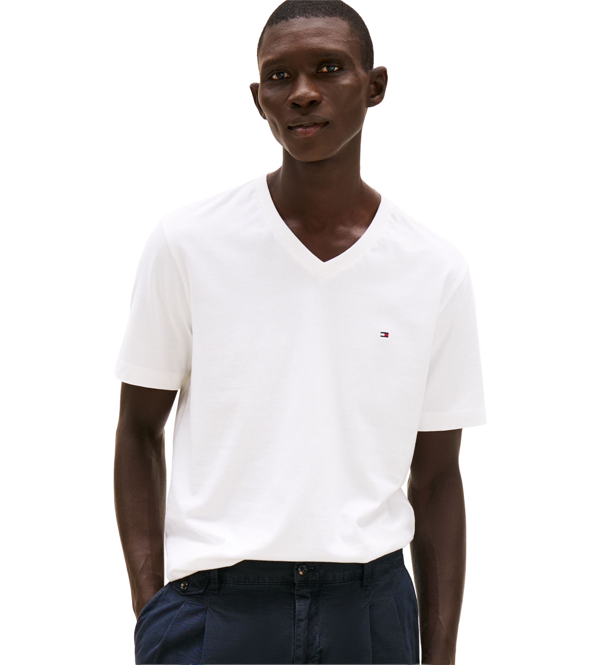 Tommy Hilfiger Men's Essential Cotton V-Neck Regular-Fit T-Shirt - White
