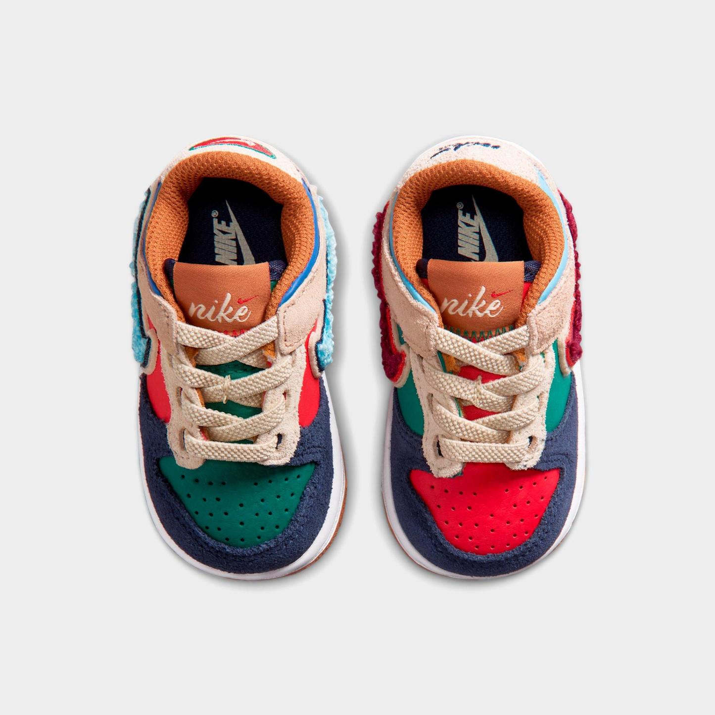 Kids' Toddler Nithtke Dunk Low Casual Shoes - Beige/Midnight Navy/Speed Red/Green Noise - Top view