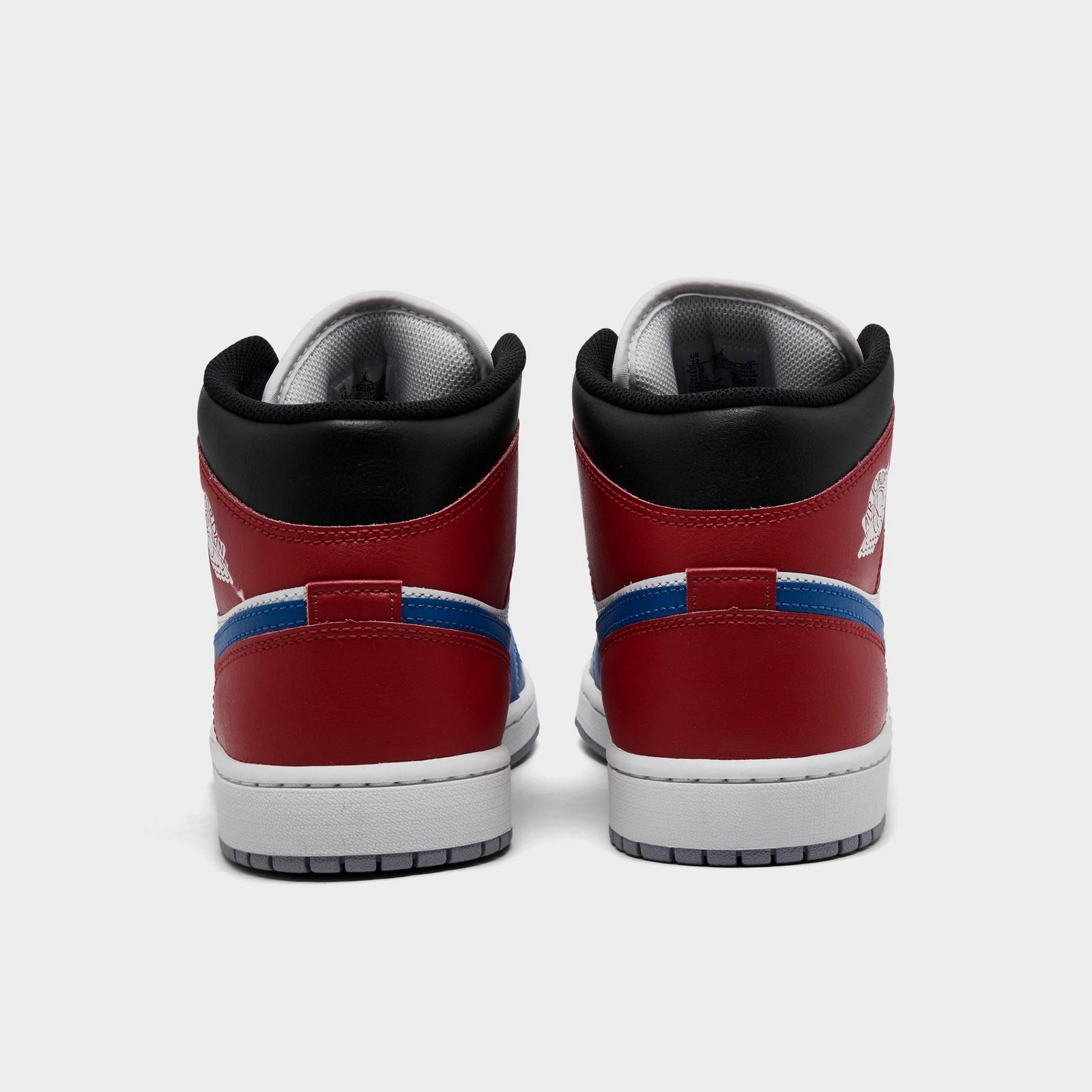 Men's Air Jordan Retro 1 Mid Casual Shoes - True Blue/Varsity Red/Black/Summit White - Left shoe facing left. Outside of the shoe. - view 4