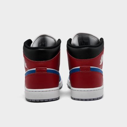 Men's Air Jordan Retro 1 Mid Casual Shoes - True Blue/Varsity Red/Black/Summit White - Left shoe facing left. Outside of the shoe. - view 4
