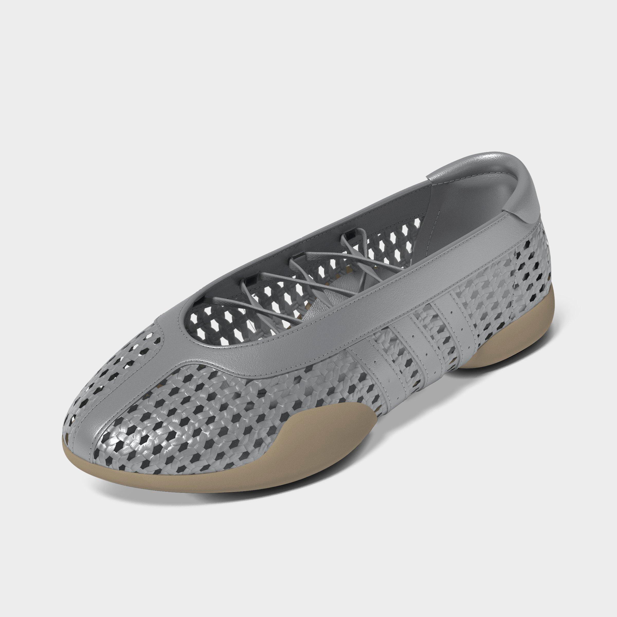 Women's adidas Originals Taekwondo Mei Ballet Casual Shoes - Silver Metallic/Silver Metallic/Gum - Both shoes facing left