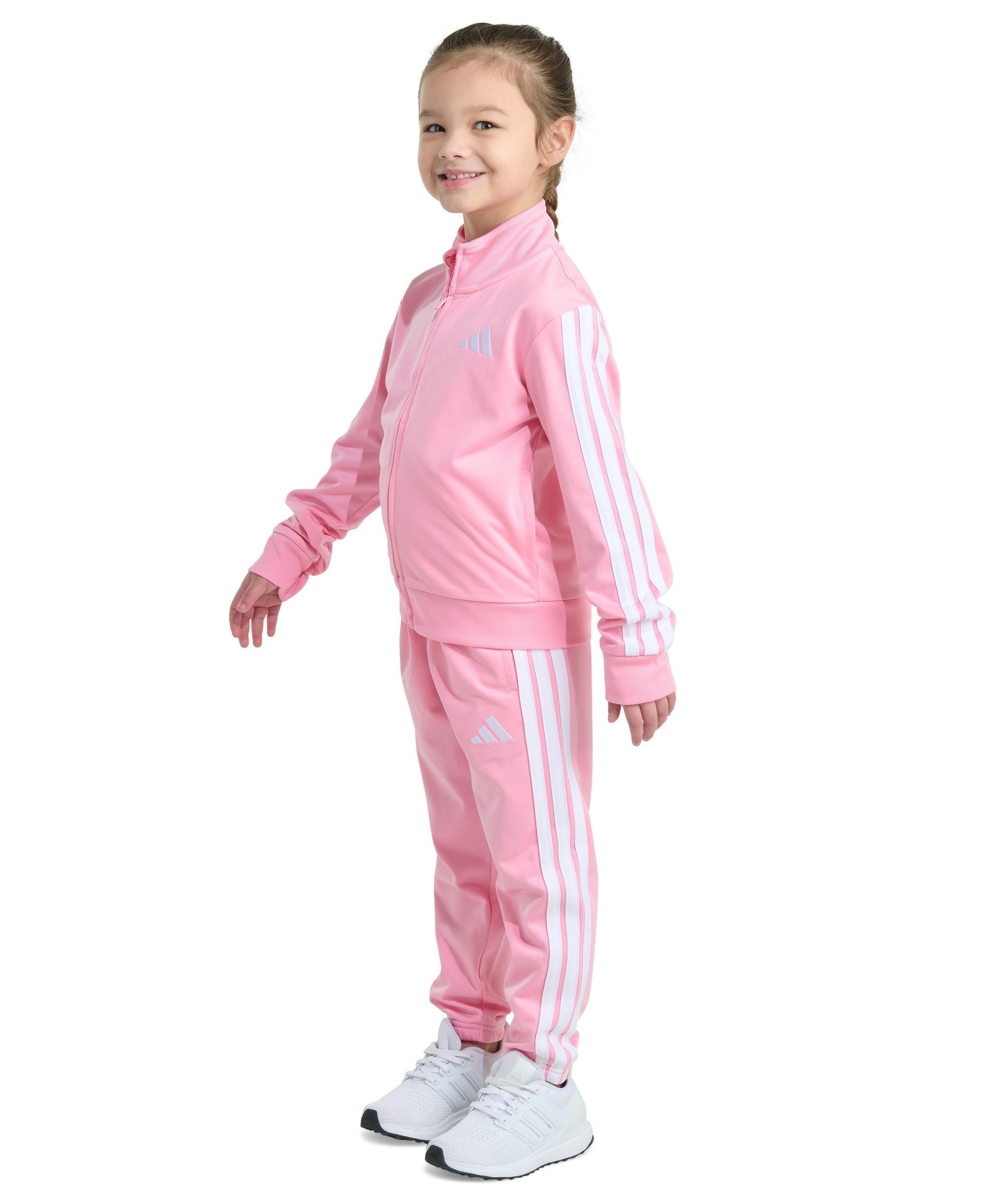 adidas Toddler & Little Girls Tricot Long-Sleeve Essential 3-Stripe Tricot Track Jacket & Pants, 2 Piece Set - Light Pink