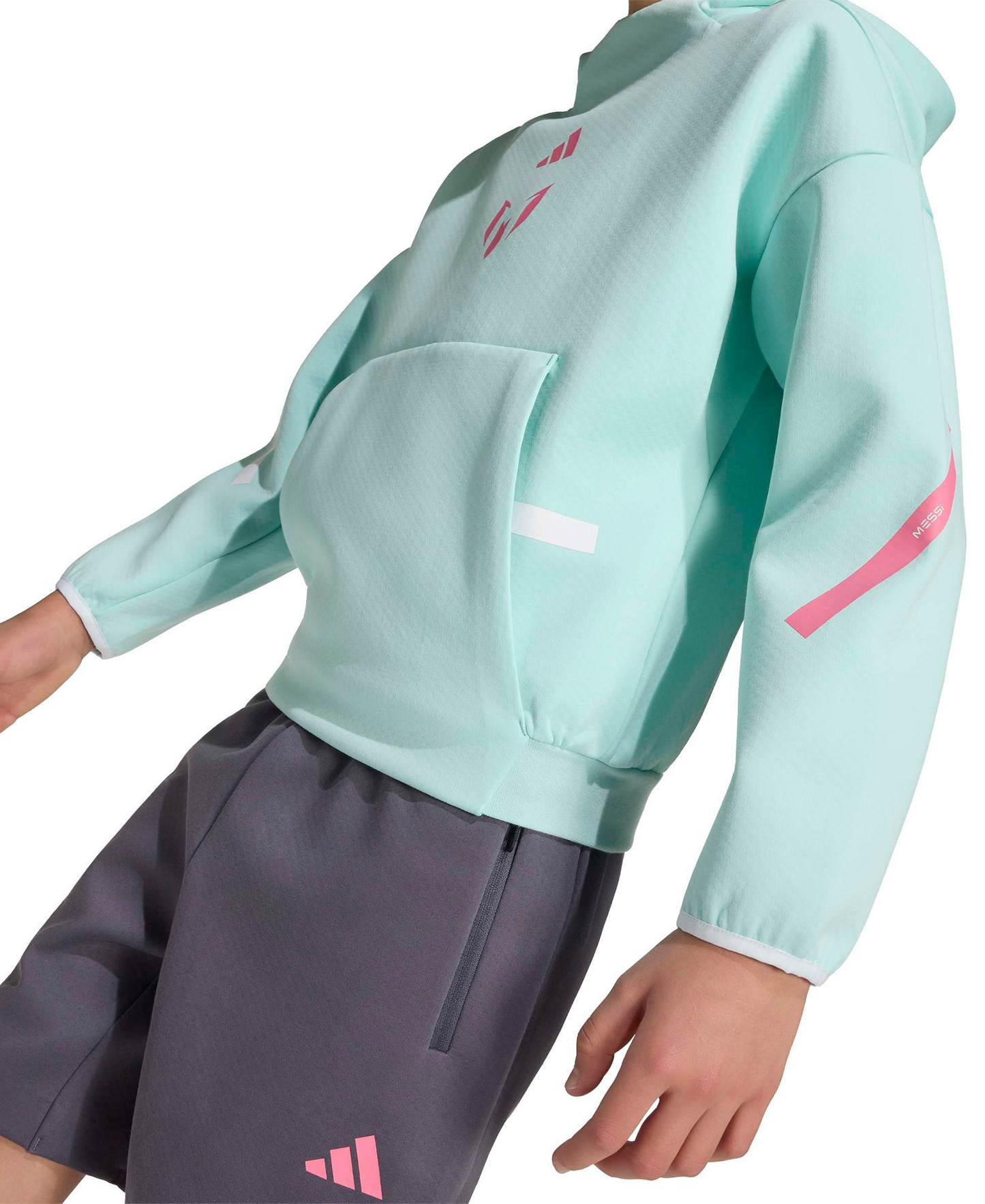adidas Boys' and Girls' 6-20 Messi Z.N.E. Soccer Hoodie - Semi Flash Aqua