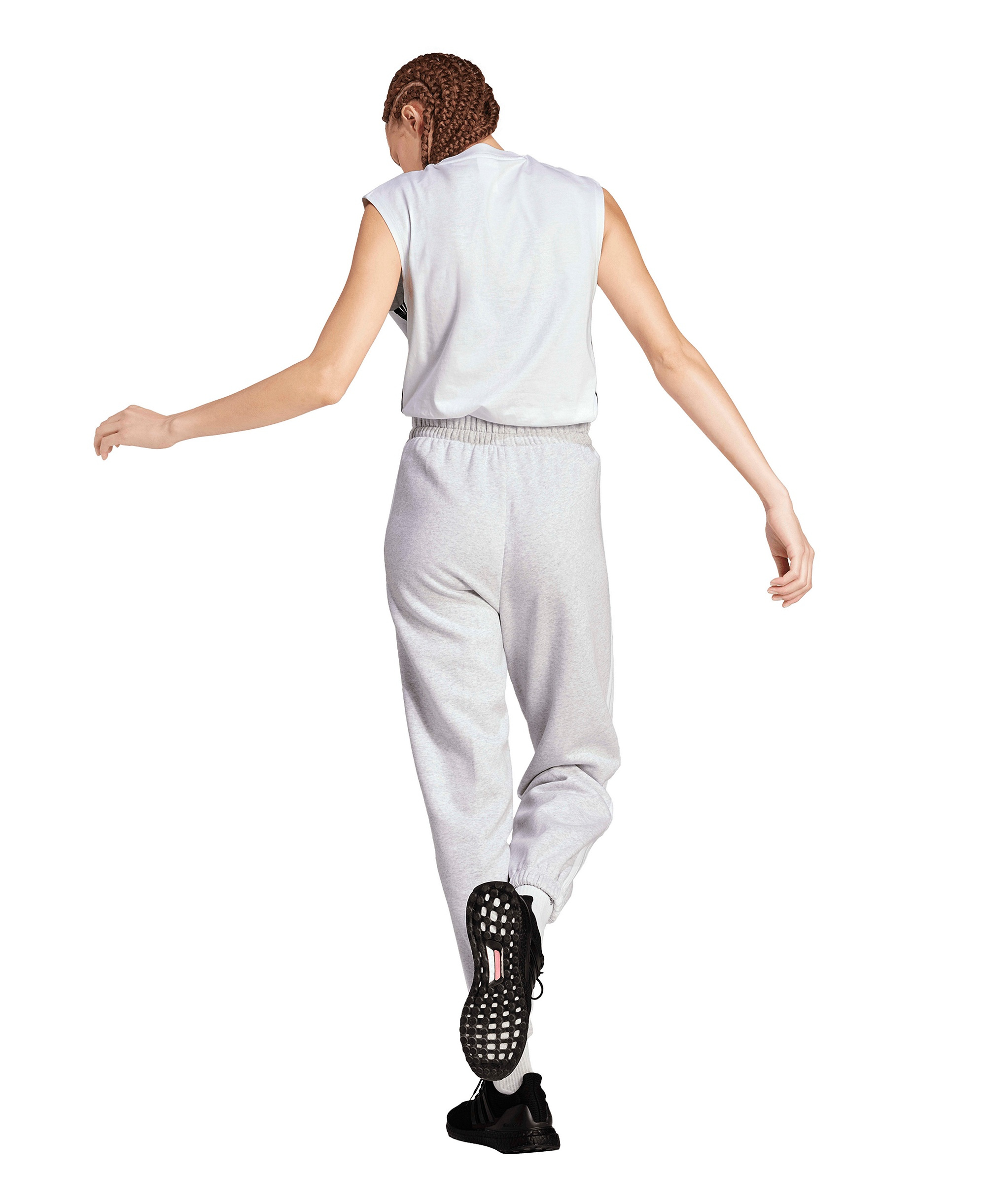 adidas Women's Essentials 3-Stripes Pull-On Fleece Loose Pants - Light Gray/White