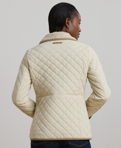 Lauren Ralph Lauren Women's Faux-Sherpa-Collar Quilted Coat, Created for Macy's - Moda Cream