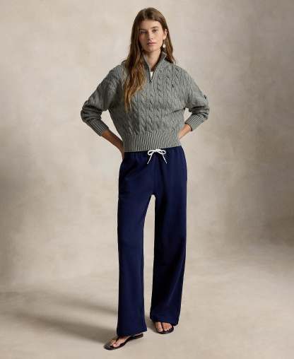 Polo Ralph Lauren Women's Cable-Knit Cotton Quarter-Zip Sweater - Fawn Grey Heather