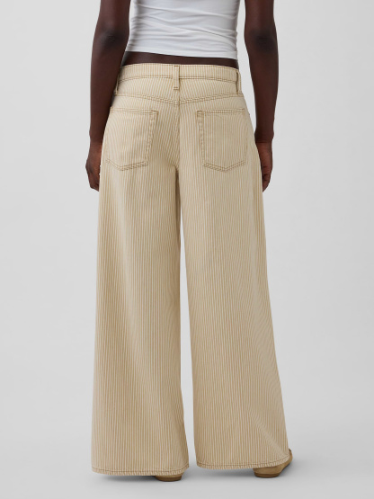 Low Slung Extra Baggy Jeans - Khaki tan stripe