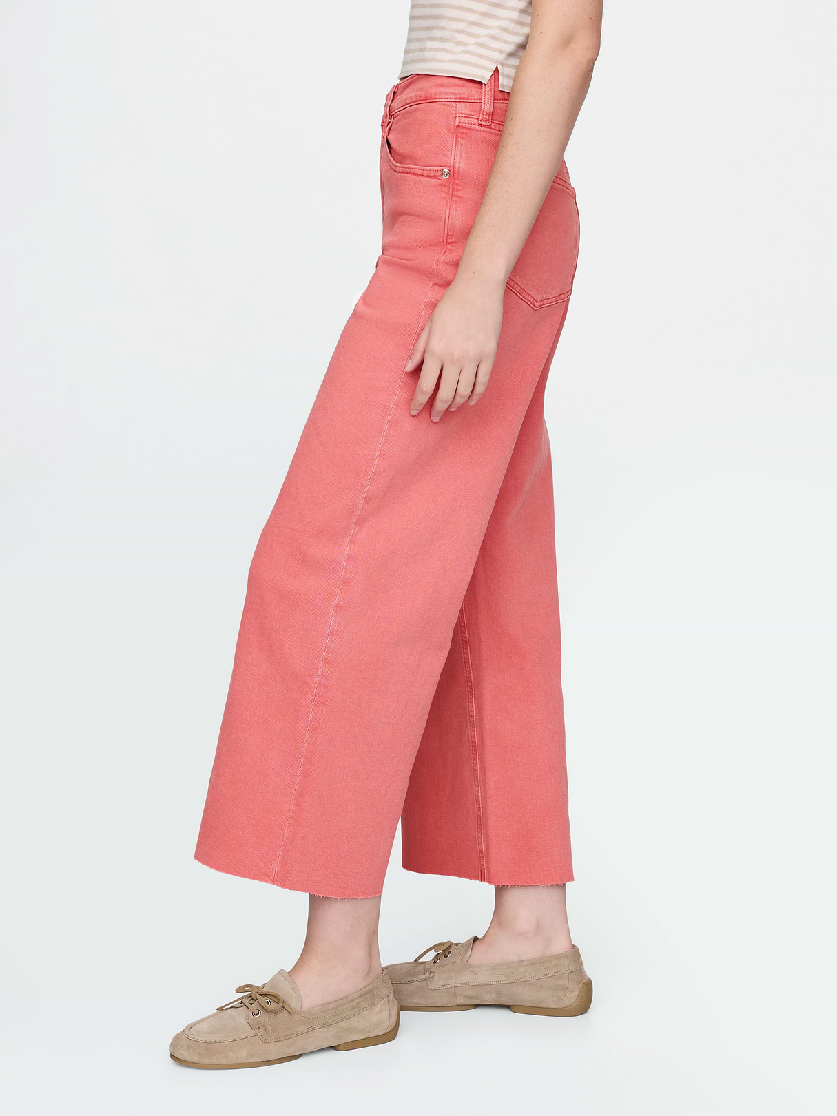 High Rise Stride Wide-Leg Ankle Jeans - Fresh coral pink