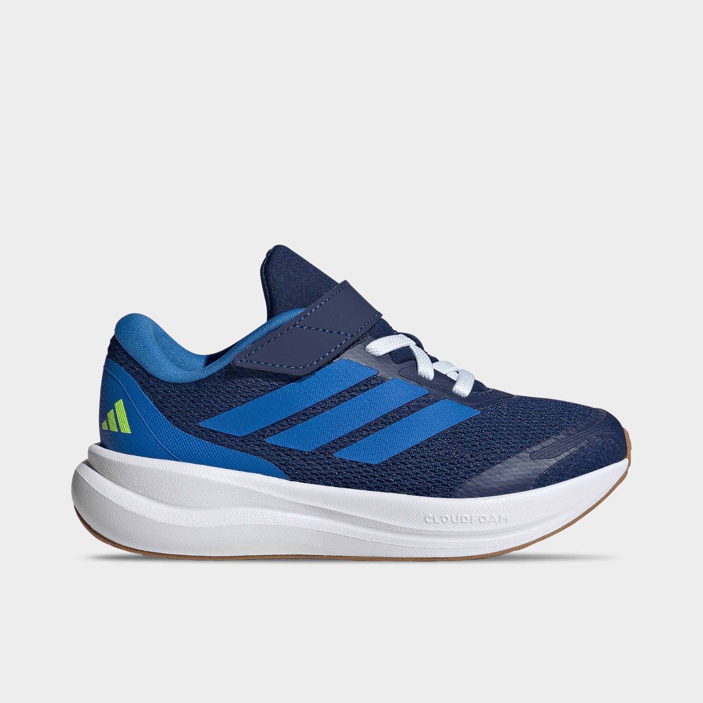 Little Kids' adidas Runfalcon 6 Hook-And-Loop Stretch Lace Casual Shoes - Dark Blue/Bright Royal/Lucid Lemon - Left shoe facing left. Outside of the shoe.