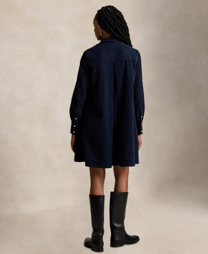 Polo Ralph Lauren Women's Corduroy Pleated Shirt Dress - Navy