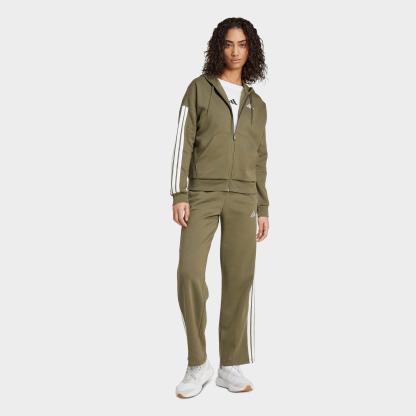 Women's adidas Essentials 3-Stripes Fleece Full-Zip Hoodie - Olive Strata/White