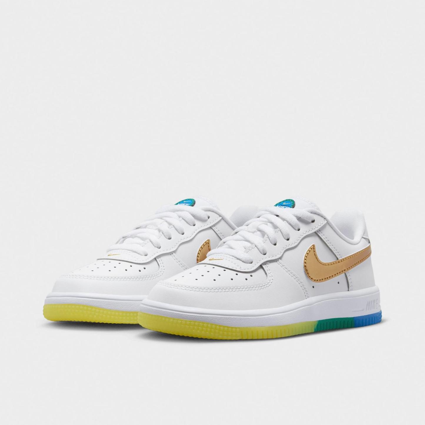 Little Kids' Nike Force 1 Low Casual Shoes - White/Soar/Sonic Yellow/Metallic Gold
