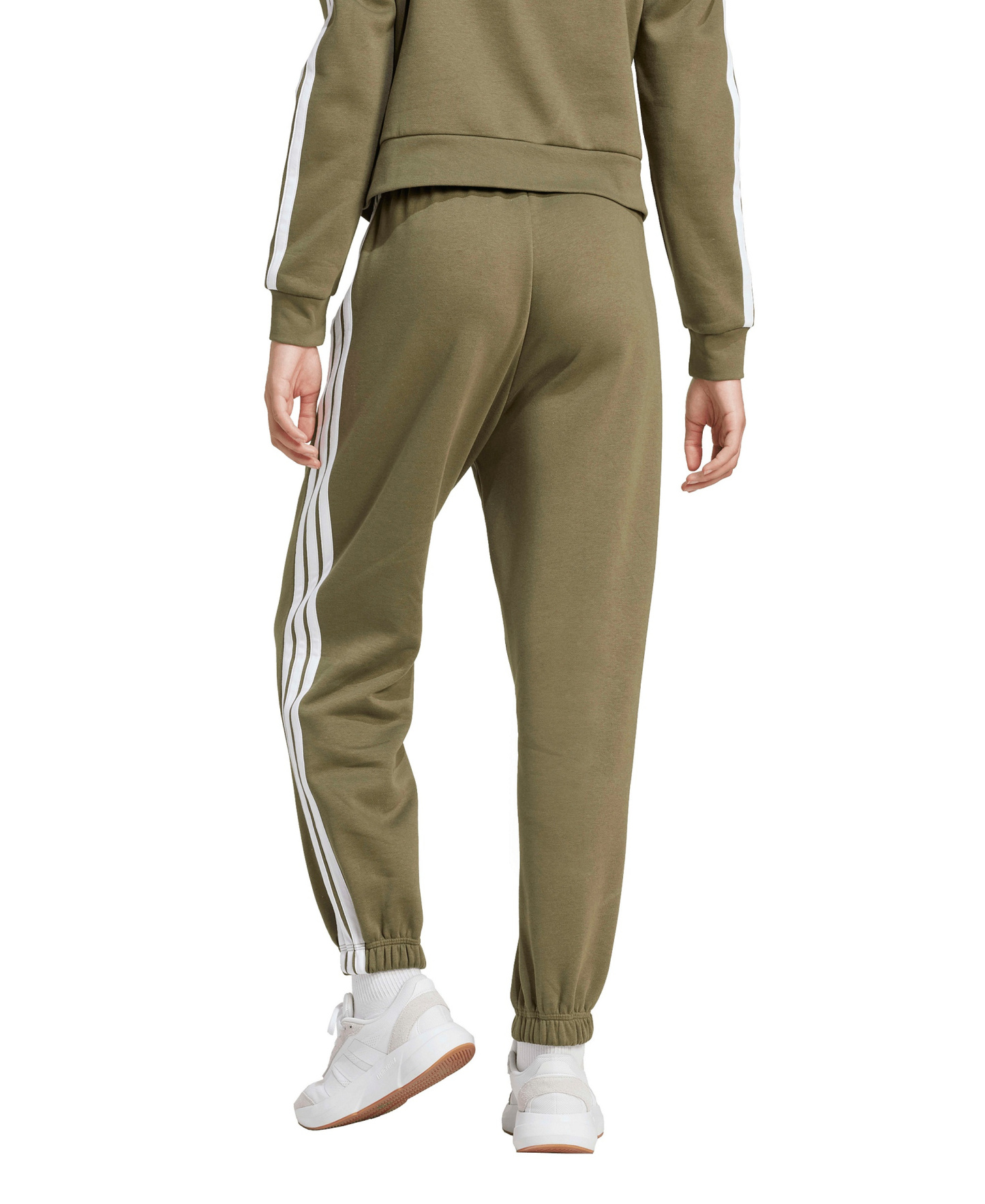 adidas Women's Essentials 3-Stripes Pull-On Fleece Loose Pants - Olive Strata/White