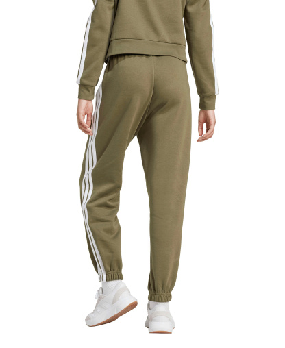 adidas Women's Essentials 3-Stripes Pull-On Fleece Loose Pants - Olive Strata/White