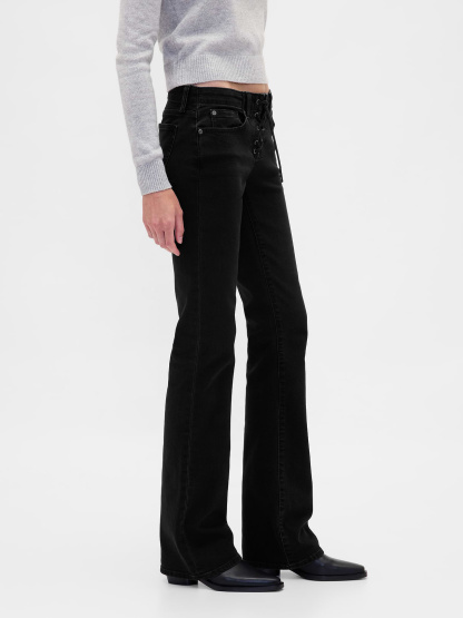 Low Rise Long & Lean Split-Hem Jeans - Basic black