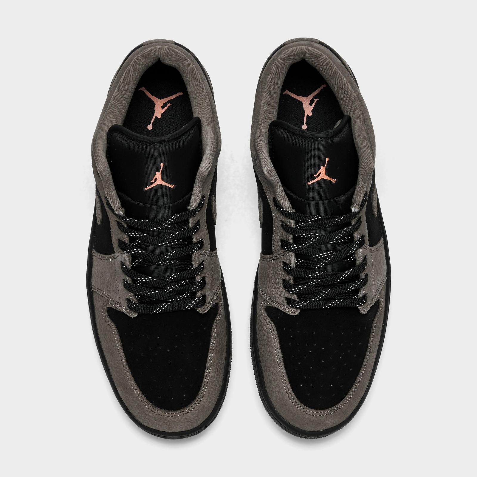 Men's Air Jordan Retro 1 Low SE Casual Shoes - Black/Olive Grey/Light Wild Mango - Left shoe facing left. Outside of the shoe. - view 5