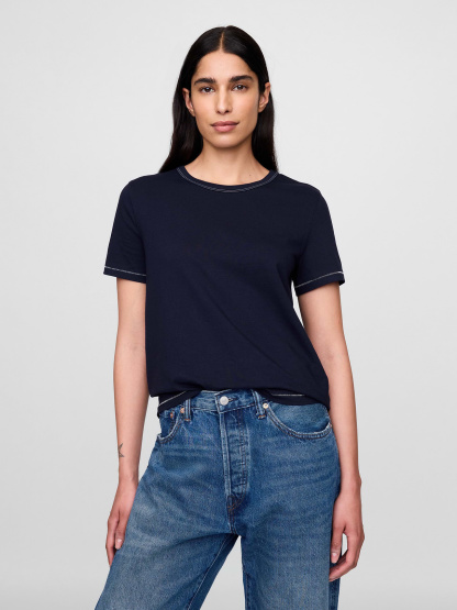 Organic Cotton VintageSoft T-Shirt - Navy blue with white trim
