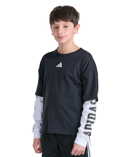 adidas Boys' 8-20 Long-Sleeve Loose Fit Layered T-Shirt - Black
