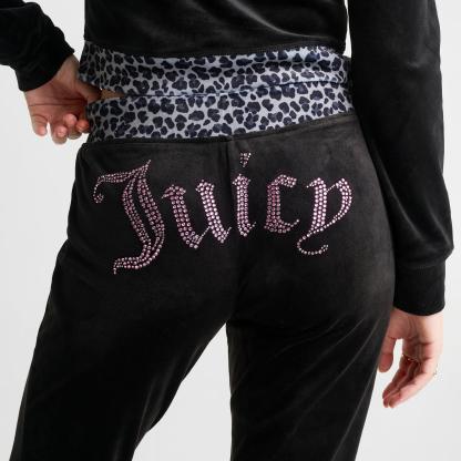 Women's Juicy Couture OG Big Bling Velour Track Pants - Black/Leopard