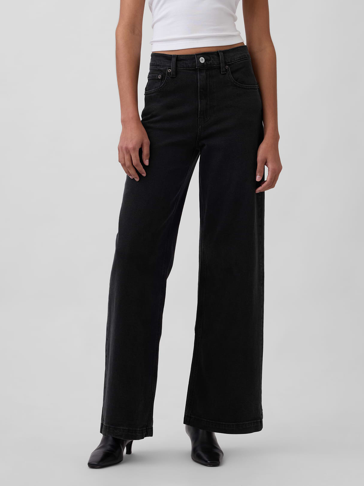 High Rise Stride Wide-Leg Jeans - Washed black