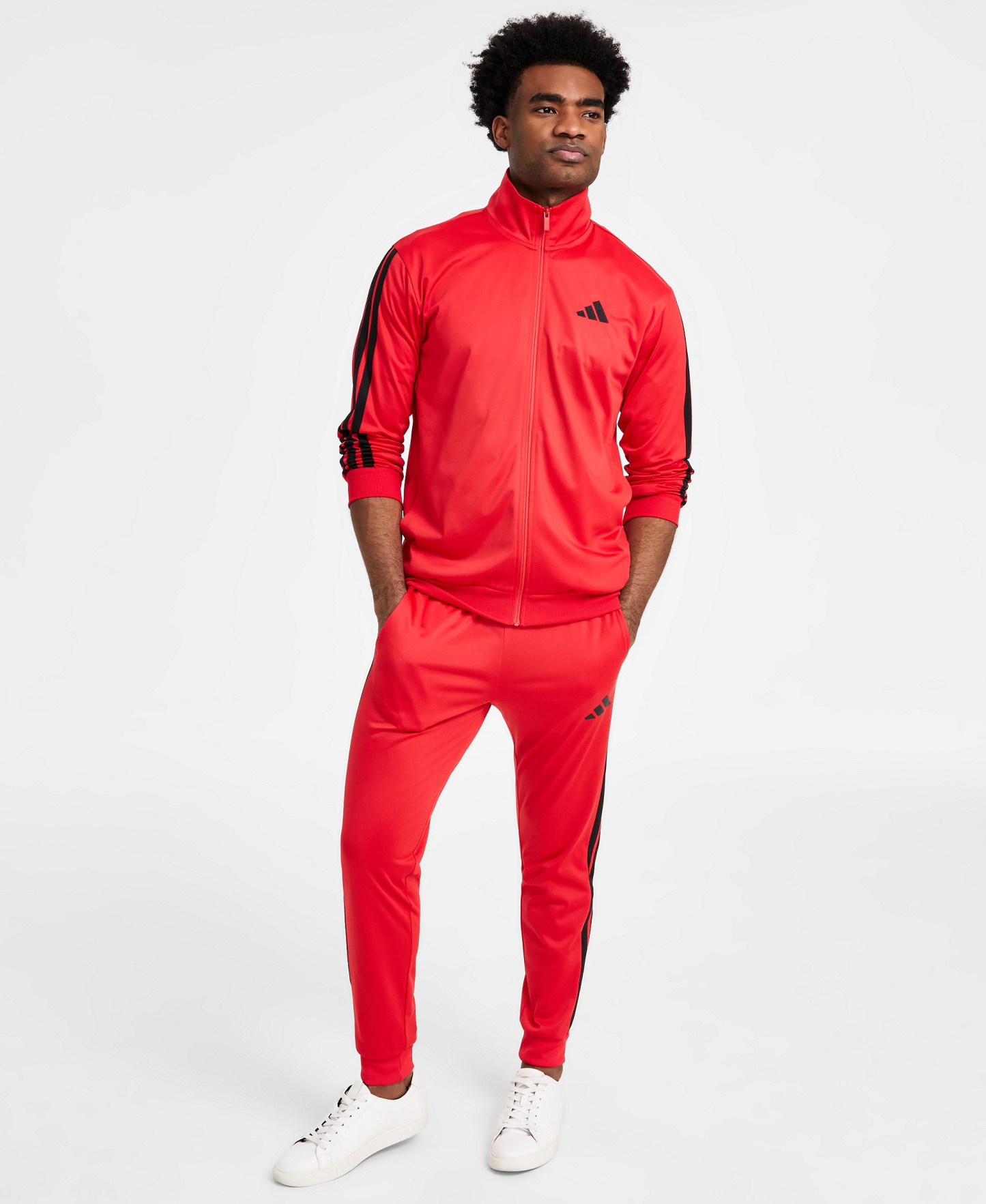 adidas Men's 3-Stripes Tricot Track Jacket - Ruby Red/Black