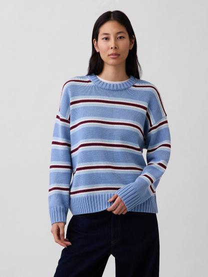 100% Cotton Oversized Sweater - Blue & burgundy stripe