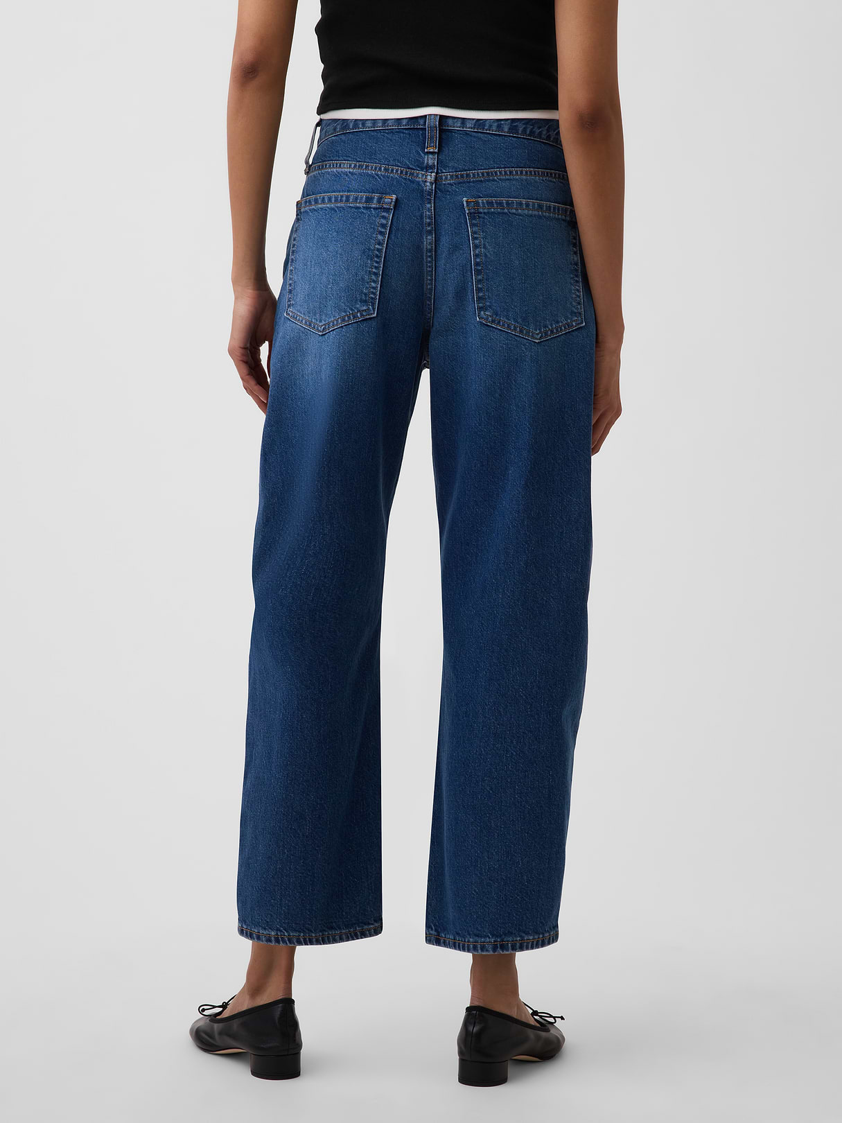 High Rise Crop Barrel Jeans - Dark wash indigo