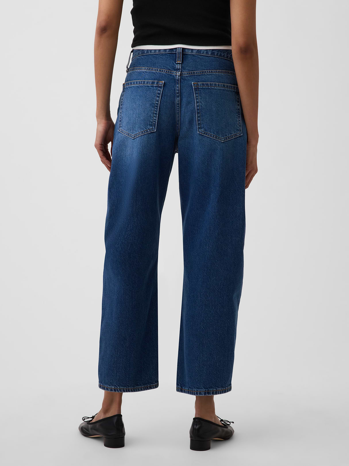 High Rise Crop Barrel Jeans - Dark wash indigo