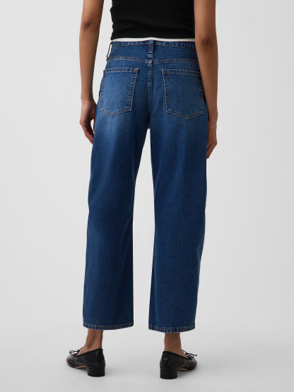 High Rise Crop Barrel Jeans - Dark wash indigo