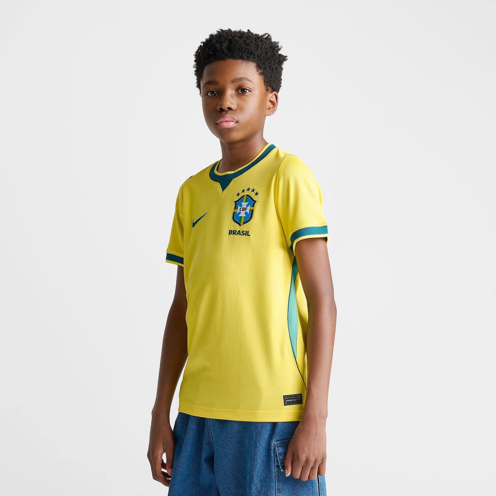 Big Kids' Nike Brazil 26 Stadium Home Dri-FIT Replica Soccer Jersey - Canary/Light Menta/Geode Teal