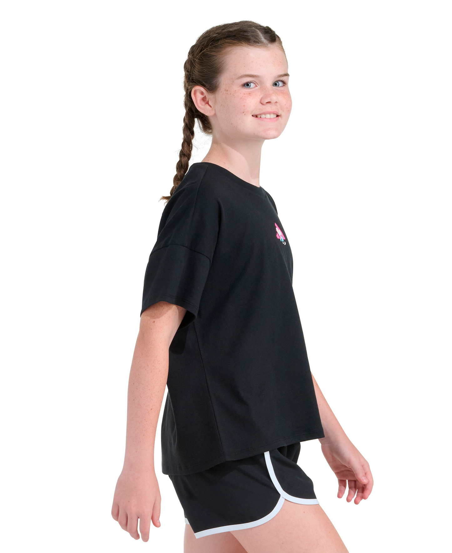 adidas Girls' 8-16 Short-Sleeve Drop Shoulder T-Shirt - Black